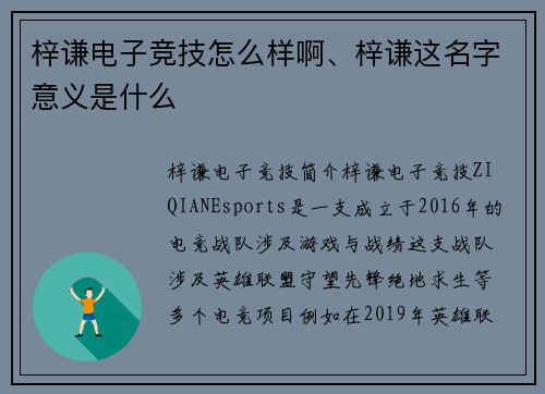 梓谦电子竞技怎么样啊、梓谦这名字意义是什么